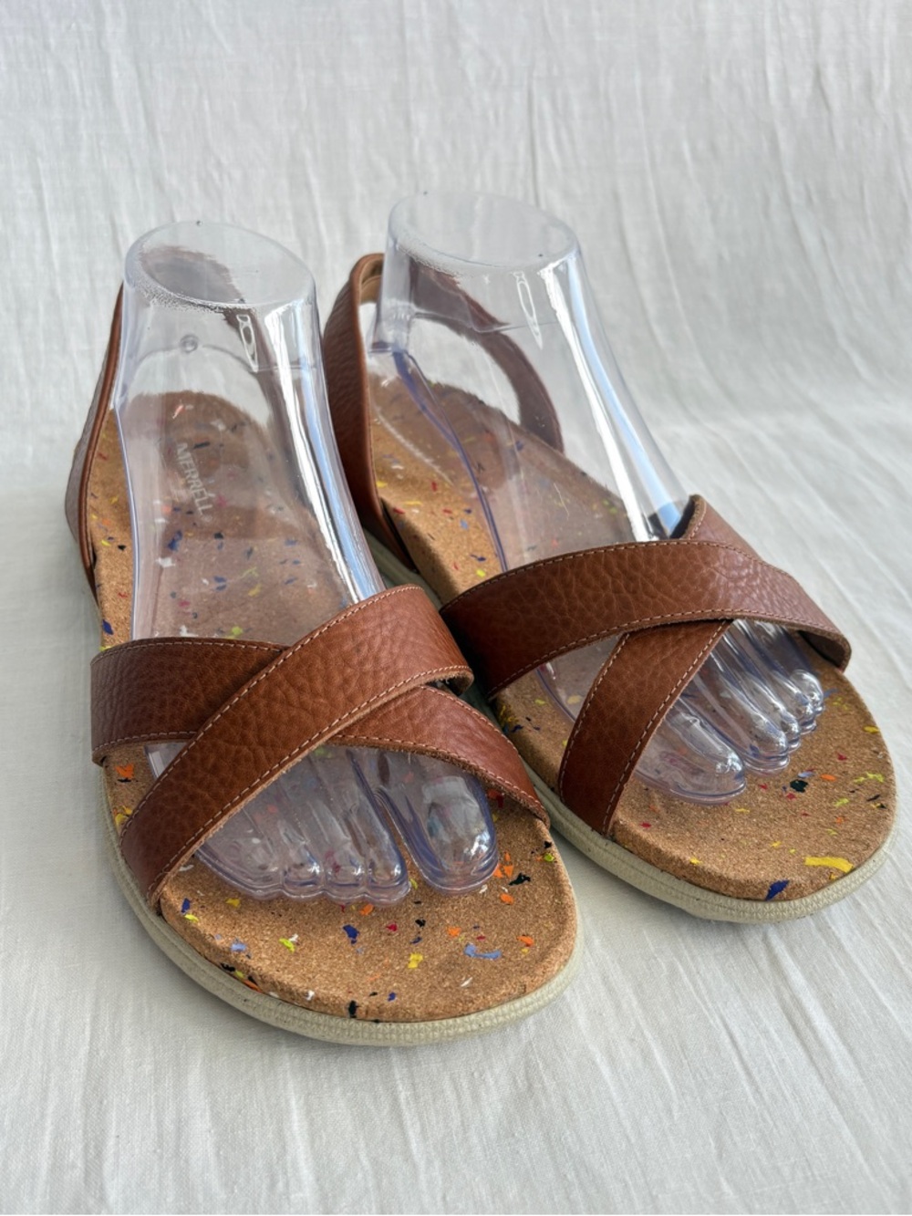 Merrell Syrah Napa Valley Cork Sling Tan Sandals Leather Straps Comfort